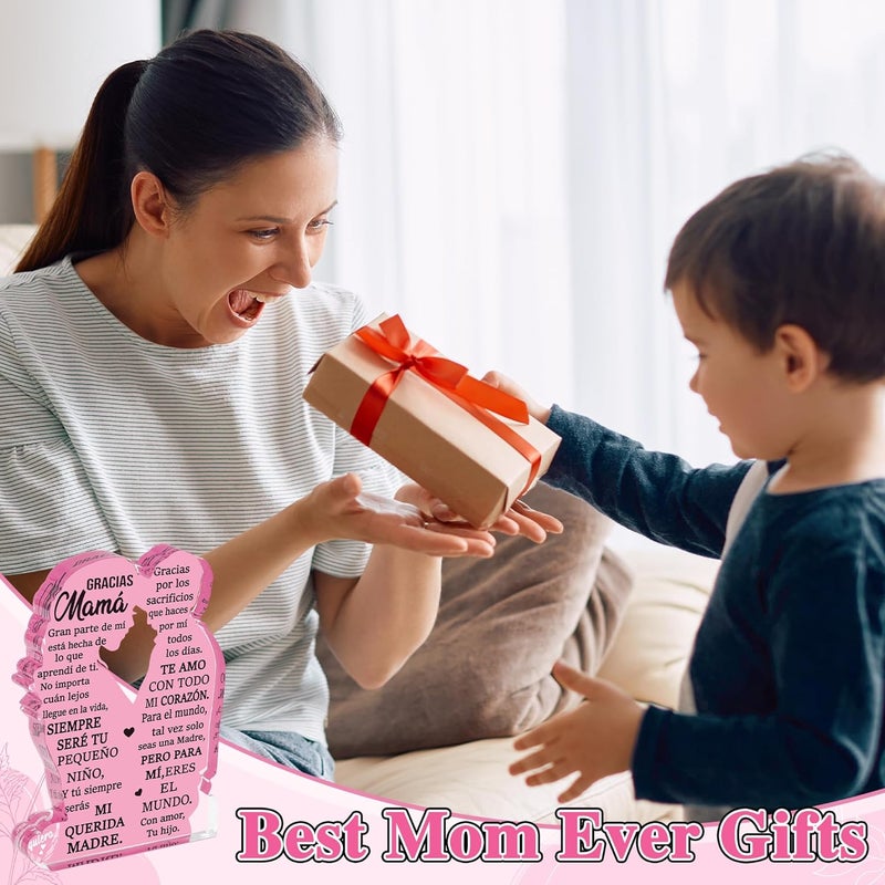 Yopyame Gift for Mom from Son - Spanish Mamá Mom Acrylic Mother Son Embracing Acrylic Plaque Sign Best Mother Ever Gifts Regalos para Mama Office Desk Birthday Mother’s Day Christmas Keepsake Gifts - Image 5